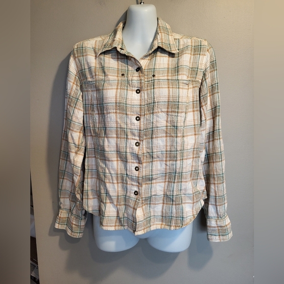 Columbia Women's Plaid Shirt in Tan and Green, Size Medium - Picture 1 of 5